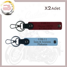 Gök Mavi-Bordo, Motor Severlere Özel, Isim Plaka ve 0 - Kan Grubu Yazılı Kişiye Özel 2'li Anahtarlık