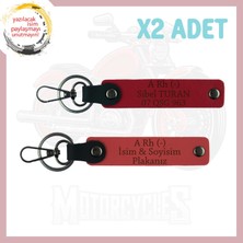 Nar Çiçeği-Kırmızı, Motorcu Yolculara, Isim Plaka ve A Rh (-) Kan Grubu Yazılı Deri 2'li Anahtarlık