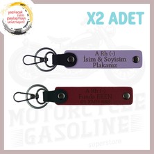 Mor Menekşe-Bordo, Motorcuya Özel, Isim Plaka ve A Rh (-) Kan Grubu Yazılı Özel Üretim X2 Anahtarlık