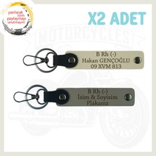 Kül Gri-S Kahve, Şöföre Özel, Isim Plaka ve B Rh (-) Kan Grubu Yazılı Özel Tasarım 2'li Anahtarlık