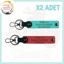 Nar Çiçeği-Turkuaz, Motorcu Dostlara Isim Plaka ve B Rh (+) Kan Grubu Hediyelik 2'li Deri Anahtarlık