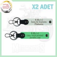 Beyaz-Fıstık Yeşil, Motorcu Arkadaşlara, Isim Plaka ve B Rh+ Kan Grubu Yazılı Acil Durum Anahtarlığı