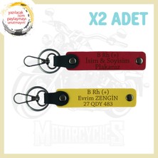 Kırmızı-Sarı, Motor Severlere, Isim Plaka ve B Rh (+) Yazılı Özel Tasarım Hediye 2'li Anahtarlık Set