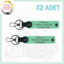 Yeşil, Efsane Motorculara Özel, Isim Plaka ve 0 Rh (+) Kan Grubu Yazılı Anlamlı Hediye X2 Anahtarlık