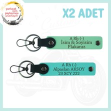 Yeşil-Turkuaz, Motor Severlere, Isim Plaka ve A Rh (-) Kan Grubu Yazılı Özel Tasarım X2 Anahtarlık