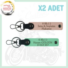 Yavruağzı-Yeşil, Motor Severlere Özel Isim Plaka, 0 - Kan Grubu Yazılı Özel Tasarım 2'li Anahtarlık
