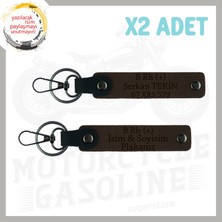 Koyu Kahve, Biker Tarzına Özel, Isim Plaka ve B Rh (+) Kan Grubu Yazılı Hediye 2'li Anahtarlık