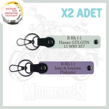 Mor Menekşe-Beyaz, Yol Sürücülerine Özel Isim Plaka ve B Rh (-) Kan Grubu Yazılı 2'li Anahtarlık Set