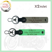 Kül Gri-F Yeşil, Motorcu Dostlara, Isim Plaka ve 0 - Kan Grubu Yazılı Güvenli Sürüş 2'li Anahtarlık