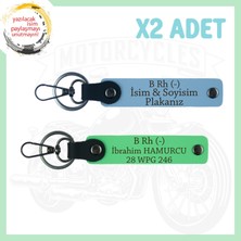 Gök Mavi-F. Yeşil, Biker Dostlarına, Isim Plaka ve B Rh (-) Kan Grubu Yazılı, Motor 2'li Anahtarlık