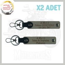 Kül Gri, Motorcuya Özel, Isim Plaka ve A Rh (-) Kan Grubu Yazılı Güvenlik Amaçlı 2'li Anahtarlık