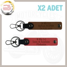 Nar Çiçeği-Açık Kahve, Biker Stiline, Isim Plaka ve B Rh (+) Kan Grubu Yazılı Motor 2'li Anahtarlık