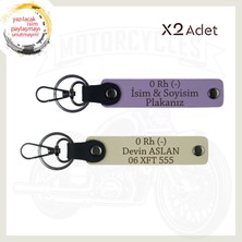 Mor Menekşe-S Kahve, Motorcu Dostlara Özel, Isim Plaka ve 0 Rh (-) Yazılı Hediye 2'li Anahtarlıklar