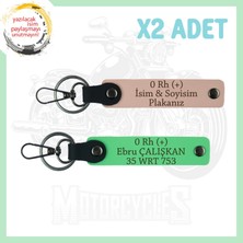 Yavruağzı-F Yeşil, Motor Severlere, Isim Plaka ve 0 Rh (+) Kan Grubu, Özel Tasarım 2'li Anahtarlık