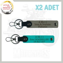 Kül Gri-K Turkuaz, Motor Tutkunlarına Isim Plaka ve A - Kan Grubu Yazılı Özel Üretim 2'li Anahtarlık