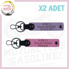 Mor Menekşe-Pembe, Motor Severlere Özel, Isim Plaka ve A Rh (-) Yazılı Özel Tasarım 2'li Anahtarlık
