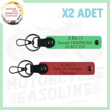 Nar Çiçeği-F. Yeşil, Motor Severlere, Isim Plaka ve A Rh (-) Kan Grubu Acil Durum 2'li Anahtarlık