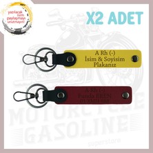 Sarı-Bordo, Motor Tutkunlarına, Isim Plaka ve A Rh (-) Kan Grubu Yazılı Özel Üretim 2'li Anahtarlık