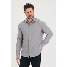 Erkek Slim Fit Dar Kalıp Uzun Kol Pamuklu Keten Efekt Gömlek