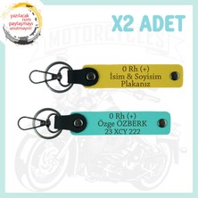 Sarı-Turkuaz, Motor Severlere, Isim Plaka ve 0 Rh (+) Kan Grubu Yazılı Özel Tasarım 2'li Anahtarlık
