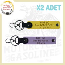 Mor Menekşe-Sarı, Hız Tutkununa Özel Isim Plaka ve B Rh (+) Kan Grubu Yazılı Deri 2'li Anahtarlık