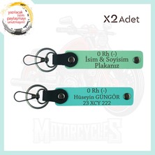 Yeşil-Turkuaz, Motor Severlere, Isim Plaka ve 0 Rh (-) Kan Grubu Yazılı Özel Tasarım X2 Anahtarlık