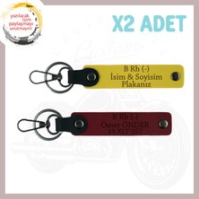 Sarı-Bordo, Motor Tutkunlarına, Isim Plaka ve B Rh (-) Kan Grubu Yazılı Özel Üretim 2'li Anahtarlık