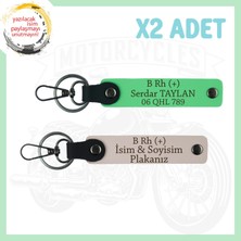Pudra-Fıstık Yeşil, Hız Severlere Özel, Isim Plaka ve B Rh (+) Kan Grubu Yazılı Deri 2'li Anahtarlık