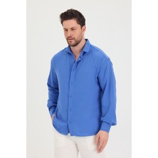 Erkek Slim Fit Dar Kalıp Uzun Kol Pamuklu Keten Efekt Gömlek