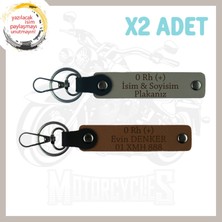 Kül Gri-Açık Kahve, Motor Severlere, Isim Plaka ve 0 Rh (+) Kan Grubu Yazılı 2'li Anahtarlık Set