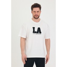 Bisiklet Yaka La Baskılı Oversize Salaş Unisex T-Shirt