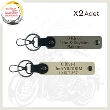 Kül Gri-S Kahve, Şöföre Özel, Isim Plaka ve 0 Rh (-) Kan Grubu Yazılı Özel Tasarım 2'li Anahtarlık