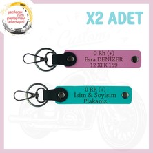 Koyu Turkuaz-Pembe, Sürücülere, Isim Plaka ve 0 Rh (+) Kan Grubu Yazılı, Motorcu Anahtarlığı Takım