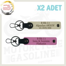 Pembe-S Kahve, Motorcu Dostlara Özel, Isim Plaka ve B Rh (-) Kan Grubu Yazılı Deri 2'li Anahtarlık