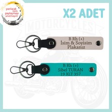 Pudra-K Turkuaz, Motora Uygun, Isim Plaka ve B Rh (+) Kan Grubu Yazılı Kişiye Özel 2'li Anahtarlık