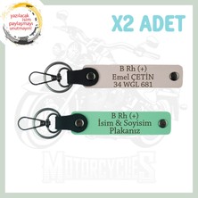 Yeşil-Pudra, Motorcu Tarzına, Isim Plaka ve B Rh (+) Kan Grubu Yazılı Hediyelik 2'li Anahtarlık Set