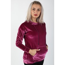 Balins Kapüşonlu Kadife Sweatshirt Fuşya