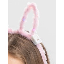 LED Işıklı Peluş Pofuduk Tavşan Kulak Tavşan Taç Pembe 17X23 cm
