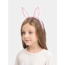 LED Işıklı Peluş Pofuduk Tavşan Kulak Tavşan Taç Pembe 17X23 cm