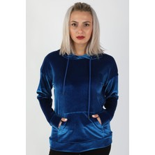 Balins Kapüşonlu Kadife Sweatshirt Saks