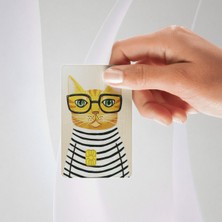 Huggy Craft Çizgili Pijamalı Gözlüklü Kedi Temalı Kredi/banka Kartı Kaplama Sticker Tekli