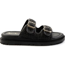 Bambi Bej Kadın Terlik Düz Topuklu Hasır Malzeme ile Rahat Kullanım