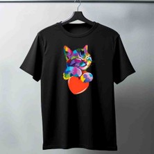 Panda Baskı Tekstil Kalp Kedi Baskılı Özel Tasarım Oversize Tshirt
