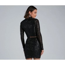 Kadın Siyah Zara Payet Içi Astarlı Crop Top
