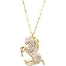 Nusret Takı 925 Ayar Gümüş Taşlı Şahlanan At Modeli Kolye