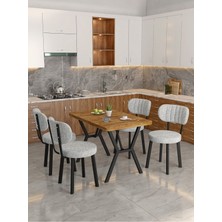 Azra 70 x 110 cm  Atlantik Mutfak Masası, Mutfak Masası Takımı, Yemek Masası, 4 Açık Gri Sandalye