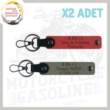 Nar Çiçeği-Kül Gri, Hız Aşıkları Için Özel, Isim Plaka ve B Rh (-) Kan Grubu Yazılı 2'li Anahtarlık