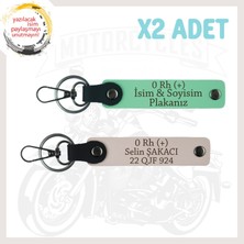 Yeşil-Pudra, Motorcu Tarzına, Isim Plaka ve 0 Rh (+) Kan Grubu Yazılı Hediyelik 2'li Anahtarlık Set