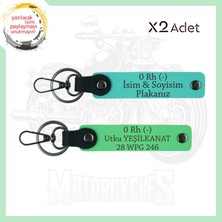 Turkuaz-F. Yeşil, Biker Stiline Özel, Isim Plaka ve 0 Rh (-) Kan Grubu Yazılı Deri 2'li Anahtarlık