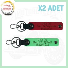 Kırmızı-F Yeşil, Motor Tutkunlarına, Isim Plaka ve 0 Rh (+) Kan Grubu Yazılı Özel 2'li Anahtarlık